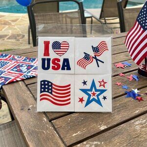 24-Pack Patriotic Temporary Tattoos - 4 Assorted USA Flag & Star Designs